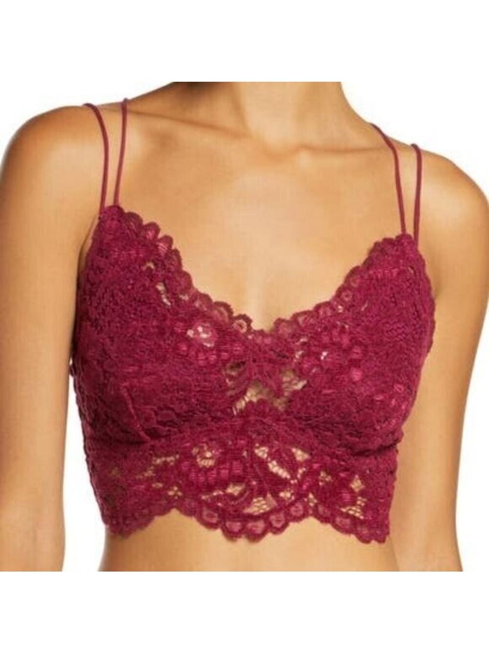 Intimately Free People XS Mulberry Celine Longline Lace Velvet Bralette NEW